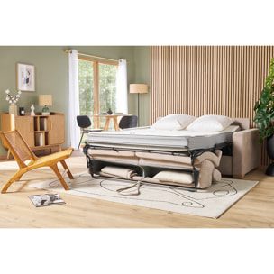 Canapé convertible avec têtières ajustables 3 places en tissu bleu canard avec matelas 18 cm NORO