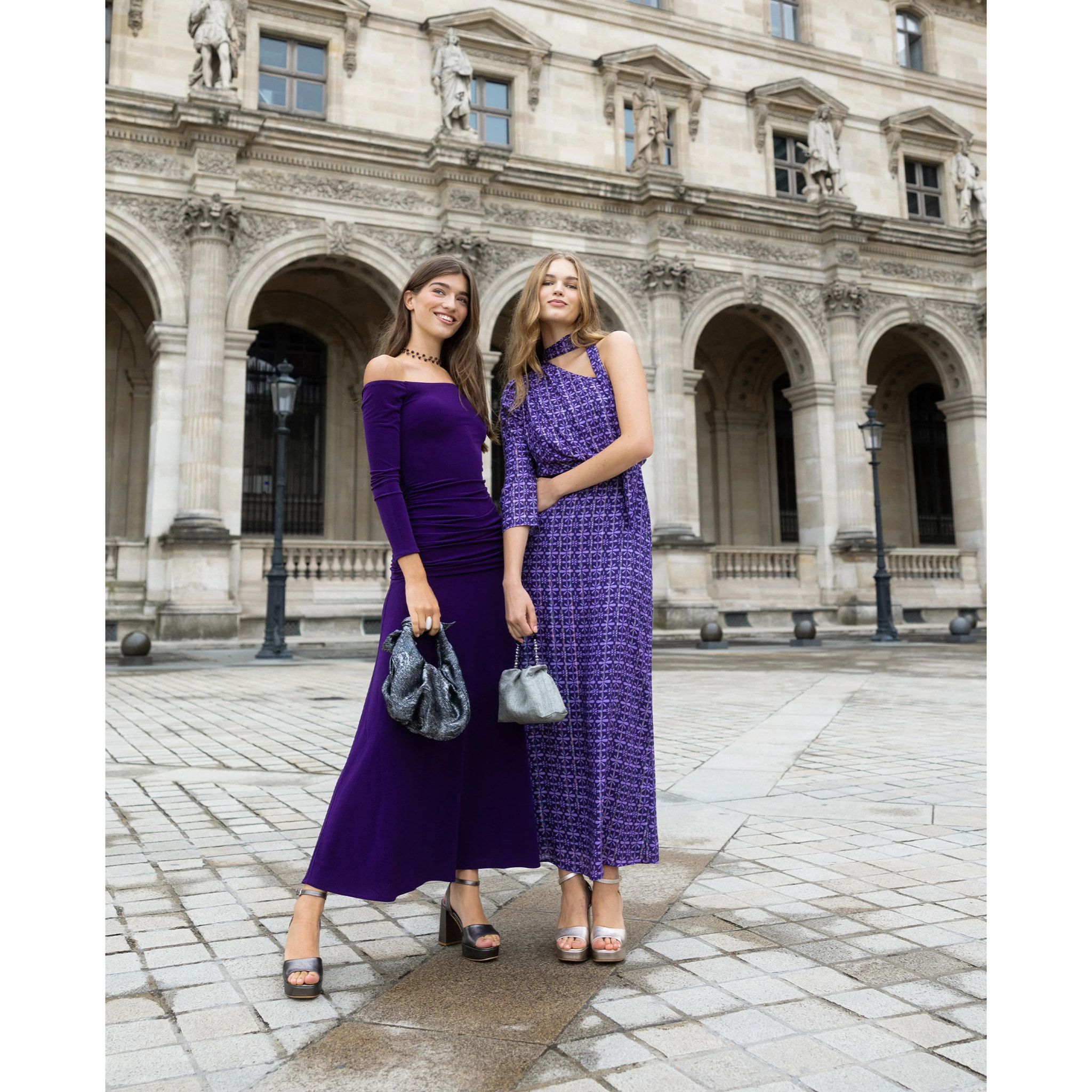 Vestido midi de punto escote bardot