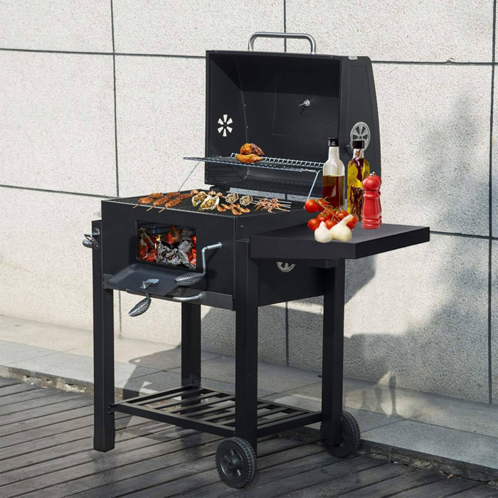 Well home - barbacoa de carbón color negro con doble parrilla y mesa auxiliar h.96cm
