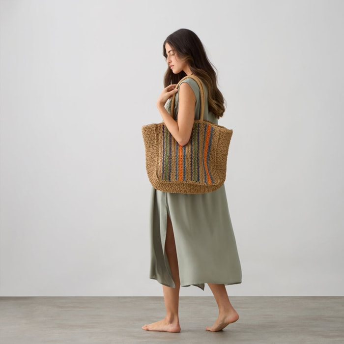 Bolso de playa rayas Rasqi color marfil natural Fibras naturales