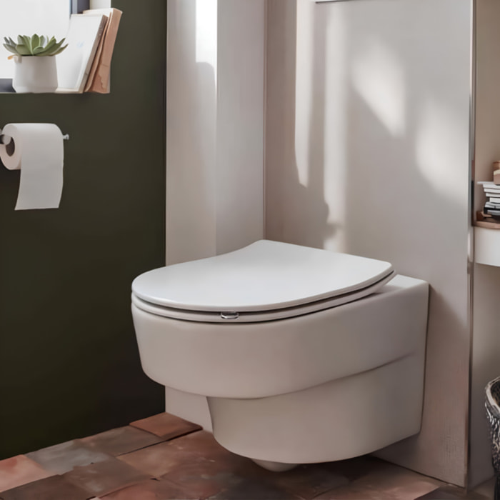 Pack WC suspendu sans bride Odéon Rive Gauche avec abattant extra plat + bâti support + plaque chromée
