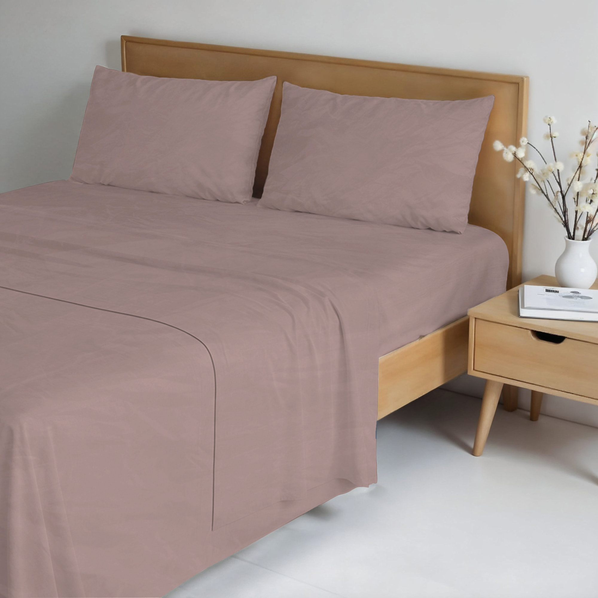 COMPLETO LETTO WATER WASHED, 100% Microfibra, No Stiro - ROSA ANTICO