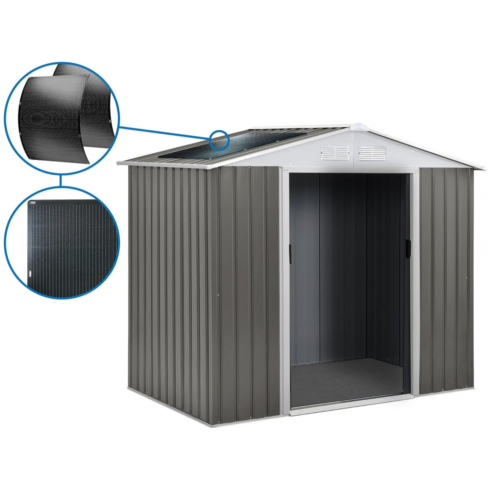Abri jardin métal "Dallas" - 5,29 m² avec panneaux solaires - Taupe