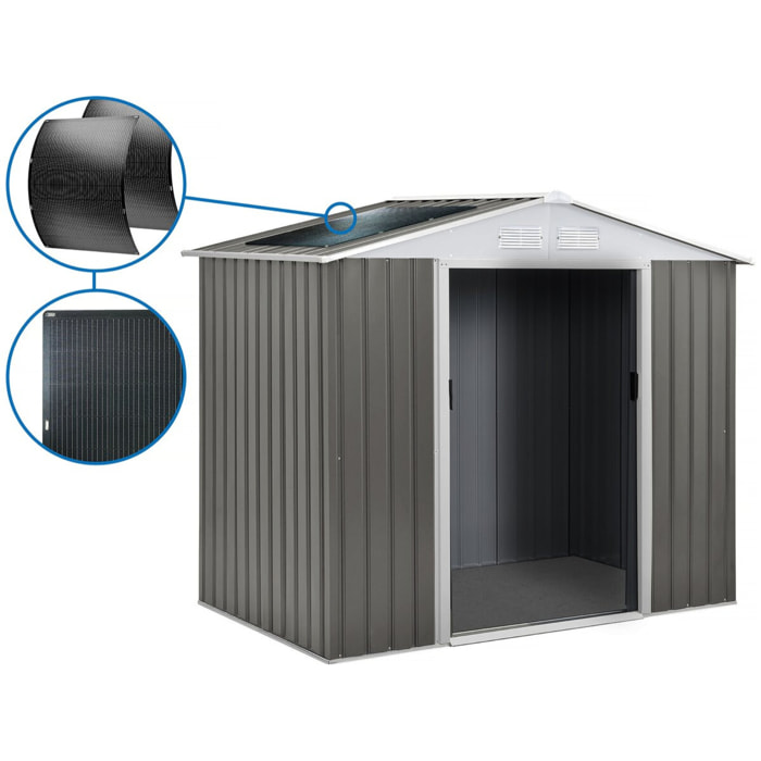 Abri jardin métal "Dallas" - 5,29 m² avec panneaux solaires - Taupe