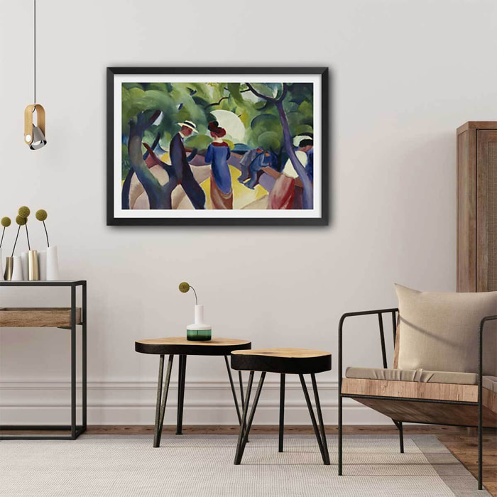 Poster Promenade- Macke August Affiche + cadre en bois - Noir