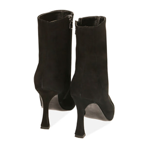 Ankle boots neri in camoscio, tacco 10 cm