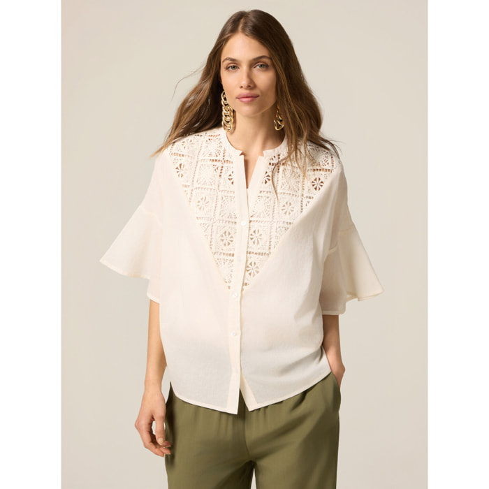 Oltre - Camisa con inserto de encaje - Blanco