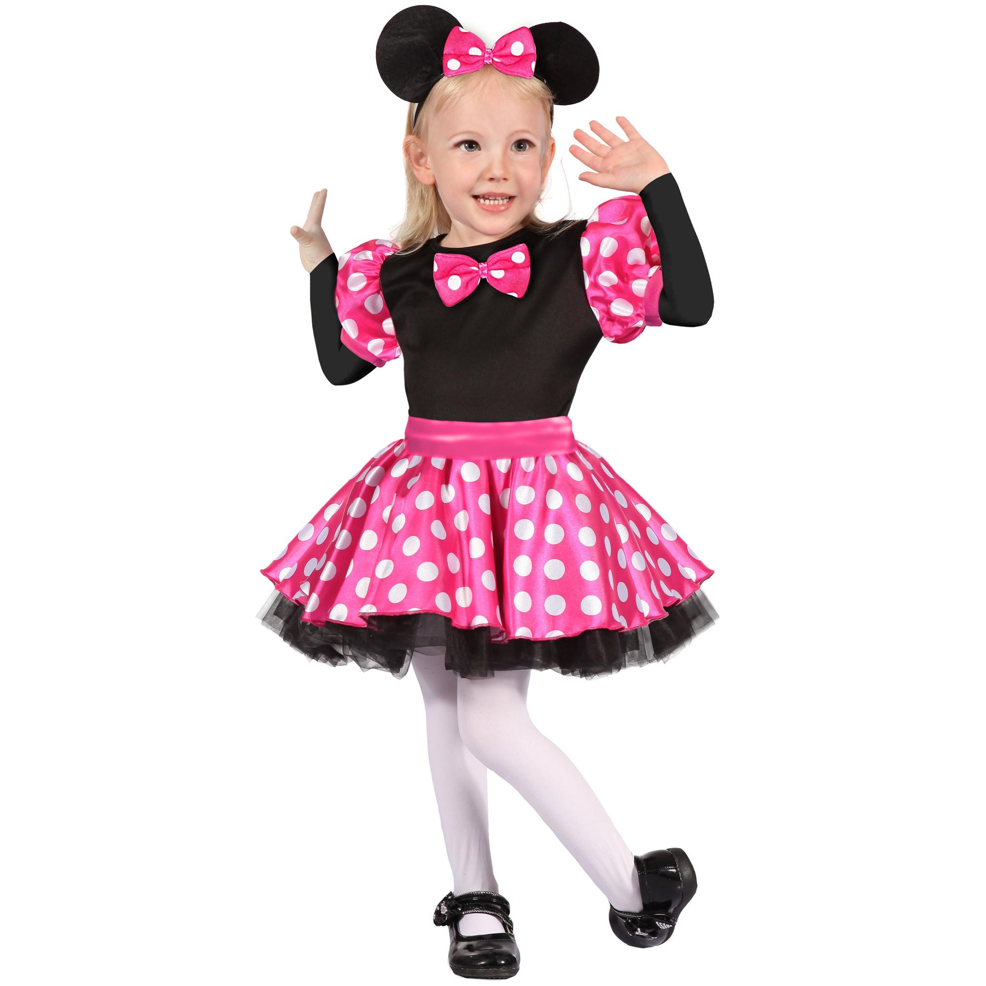 Abito Topina Rosa Costume Carnevale Con Orecchie Finte Bambina