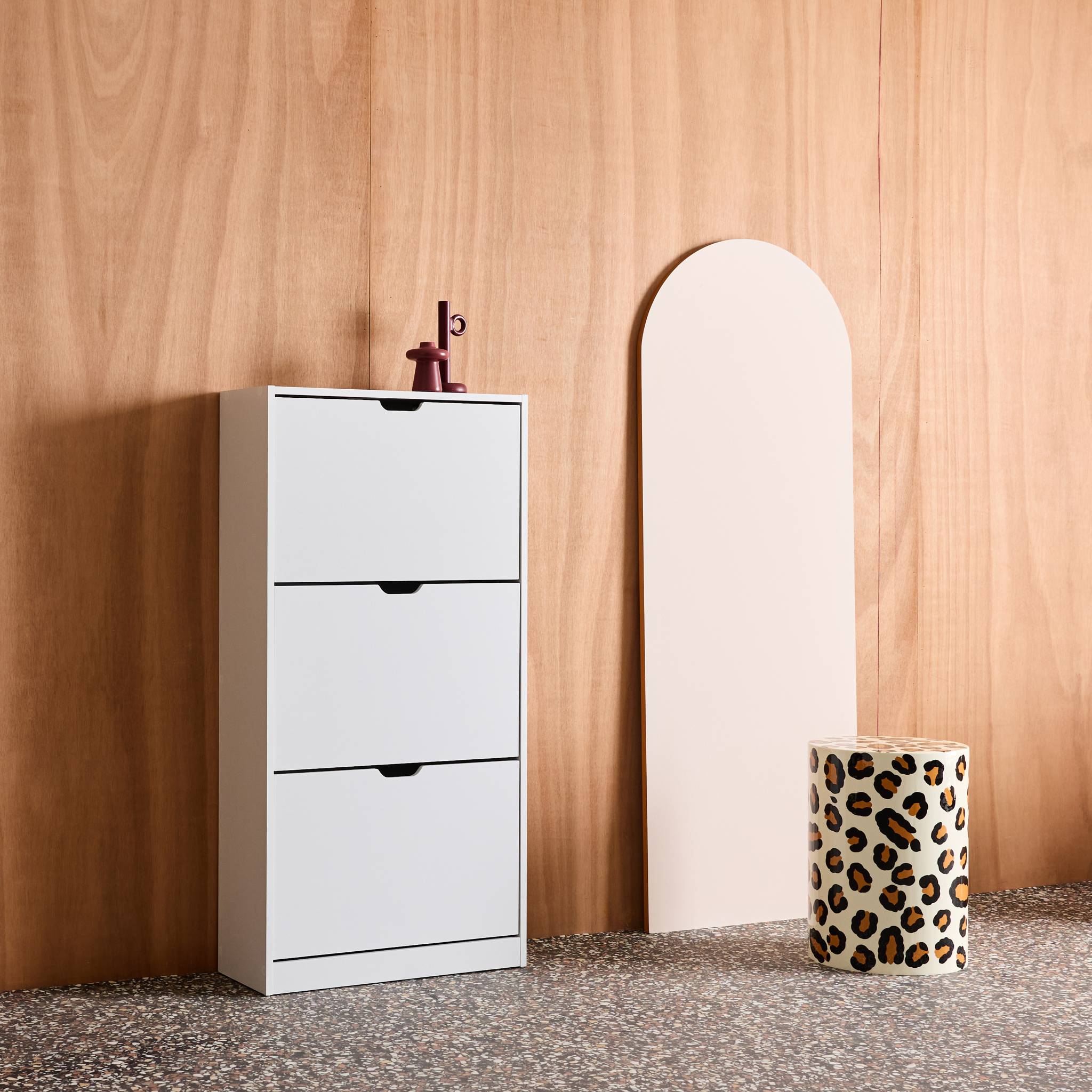 Meuble à chaussures décor bois 3 abattants SHOOZ