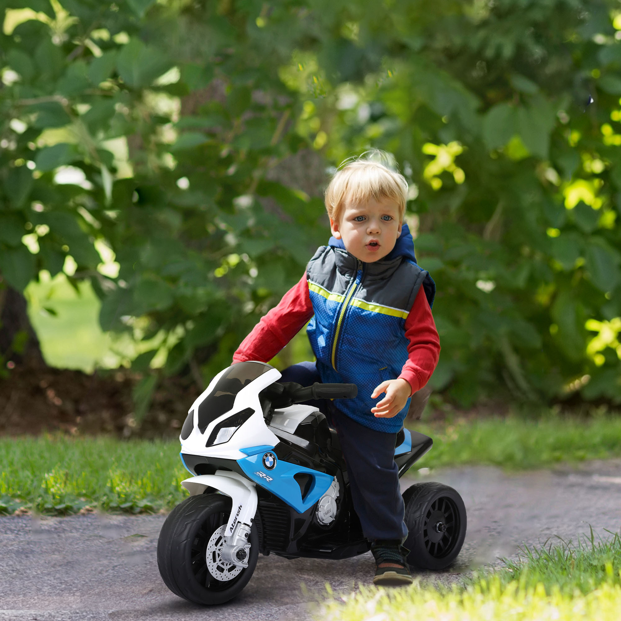 Moto électrique pour enfants 3 roues 6 V 2,5 Km/h effets lumineux et sonores bleu BMW S1000 RR