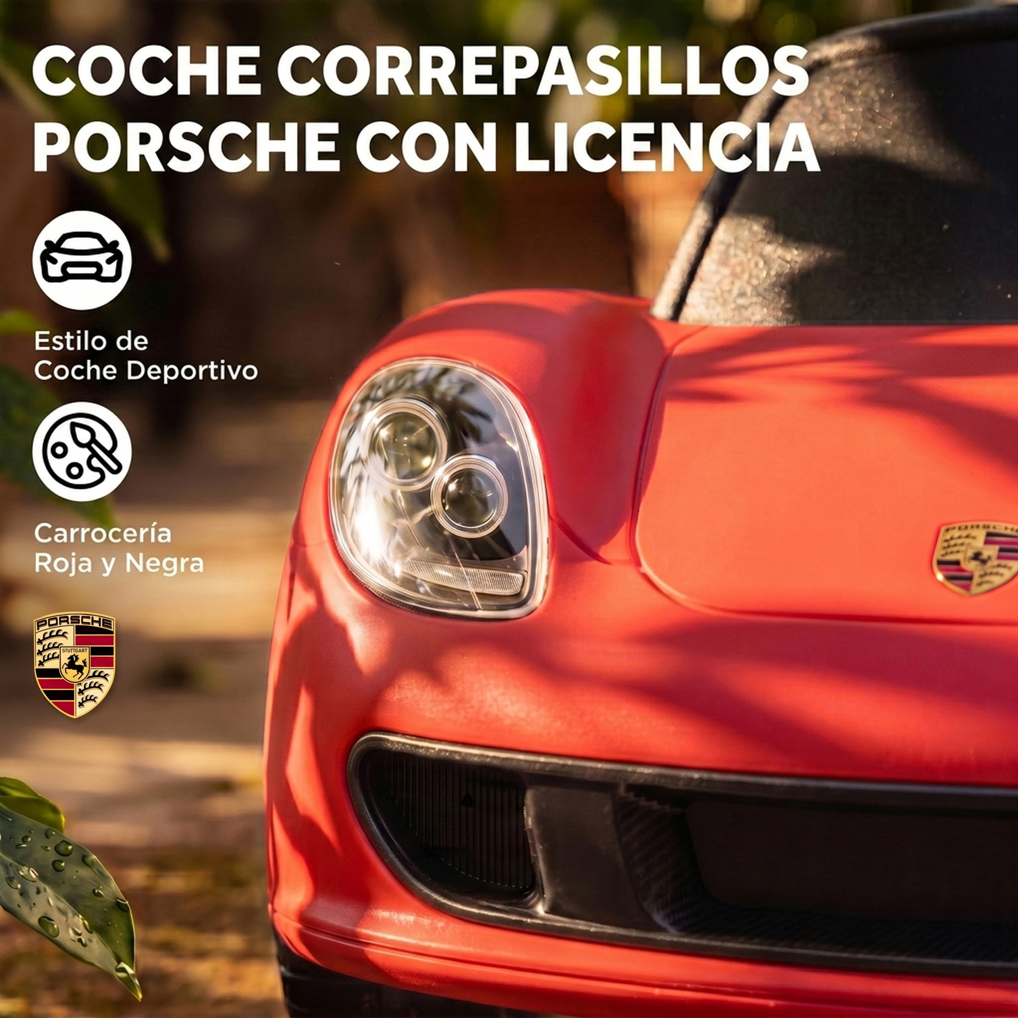 Correpasillos para Bebés de 18 a 36 Meses, Licencia de Porsche, Coche sin Pedales con 2 Faros, Bocina, Sonido de Arranque, para Interior y Exterior, 63x28,5x38 cm, Rojo