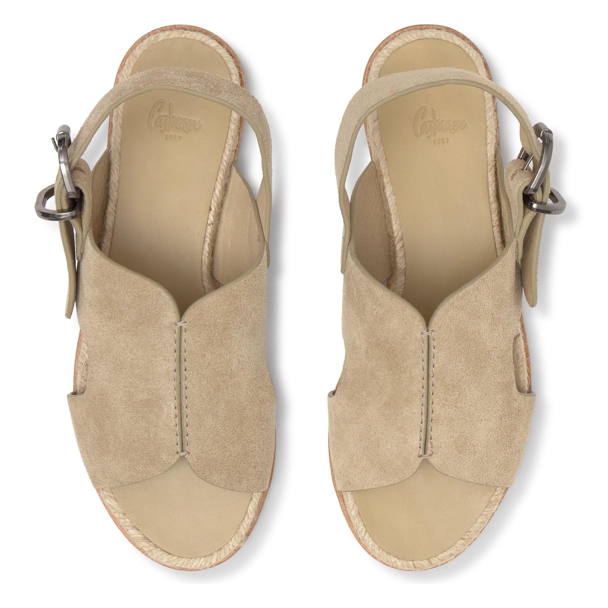 Sandalia plana Philo en serraje con suela de yute cosida a mano