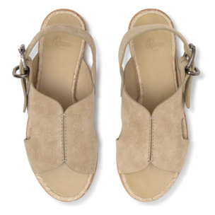 Sandalia plana Philo en serraje con suela de yute cosida a mano