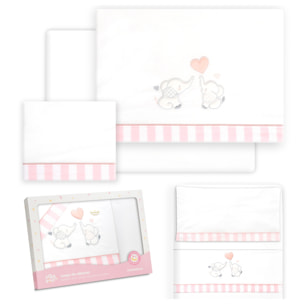 Triptico Minicuna Parejita Elefante Bco/Rosa