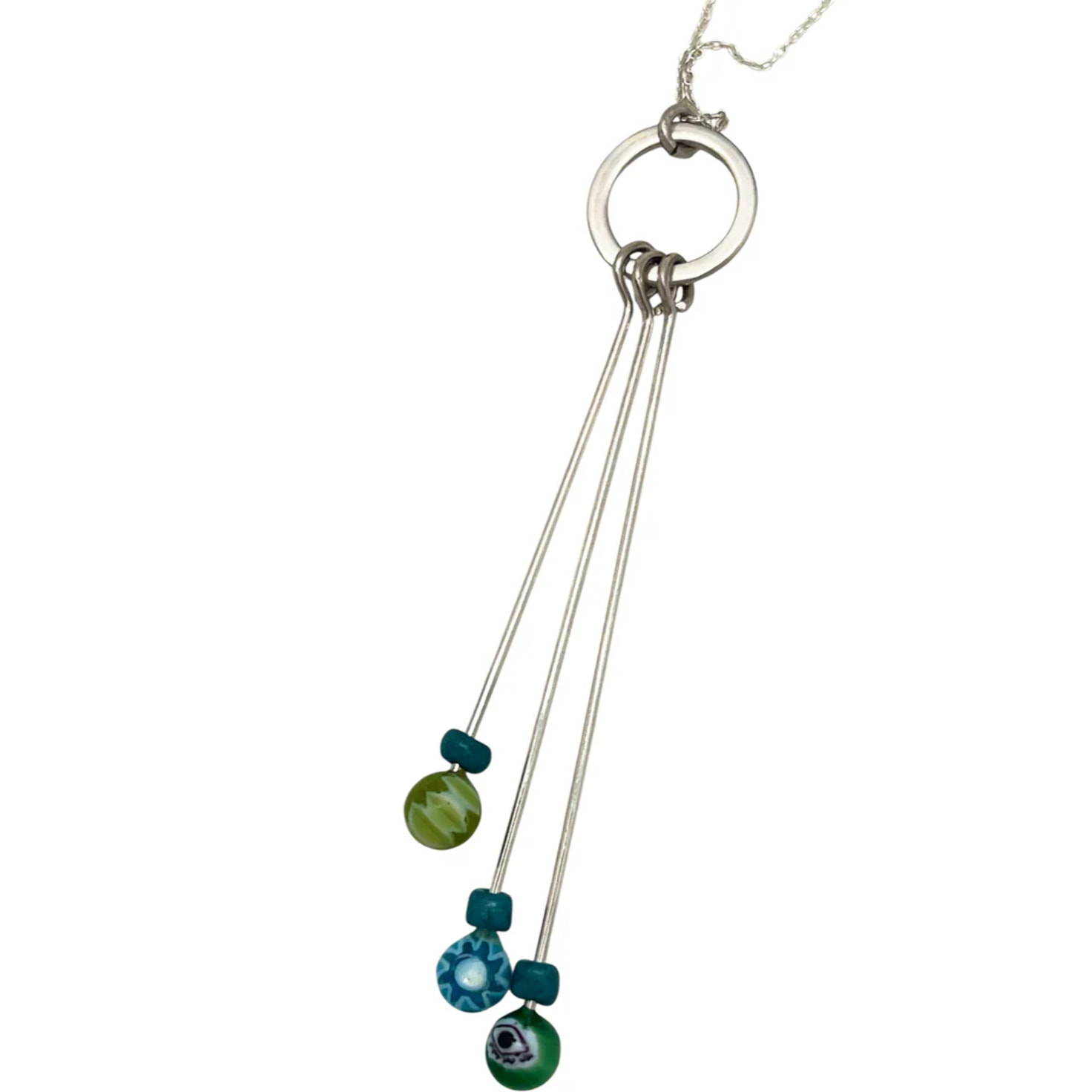 Collar Multicolor plata de ley cascada en 3 Plata Única