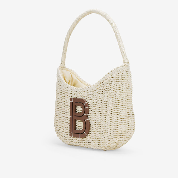 Bolso de hombro beige en rafia