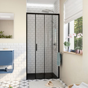 TEX BB Porte de douche 100x195cm coulissante anticalcaire avec profilés noir mat  (TEXDBB100CT-SET)