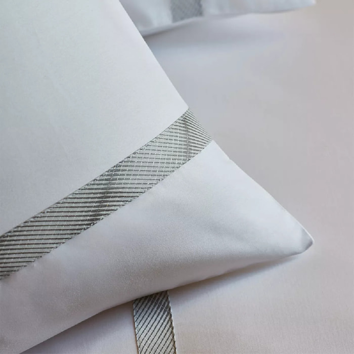 Housse de couette satin de coton jeu d'unis blanc Suite executive gris