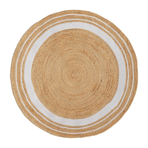 Tapis rond en jute naturel et blanc D150 cm - Anaïs