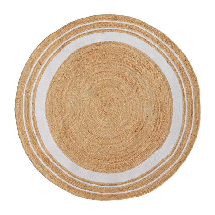 Tapis rond en jute naturel et blanc D150 cm - Anaïs