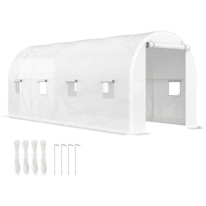 Invernadero de Túnel 500x200x205 cm Invernadero de Jardín con Puerta Enrollable y 8 Ventanas Cubierta PE 140 g/m² Marco de Metal para Cultivo Plantas Verduras Blanco