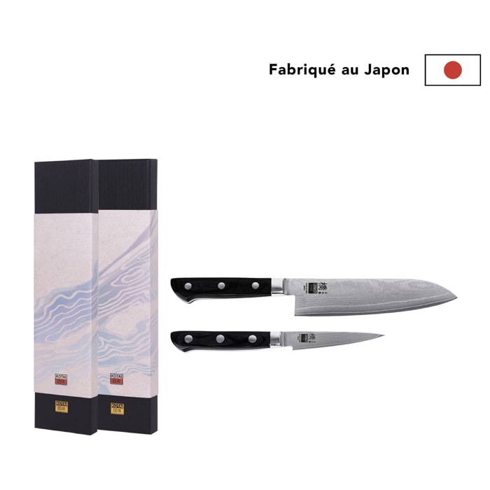 Coltello spelucchino e Santoku "Hashi Damas" - acciaio damasco giapponese