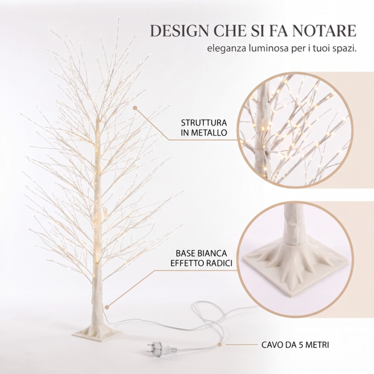 Albero luminoso decorativo con rami LED bianco caldo - Bianco