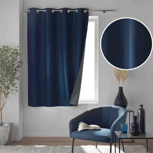 Rideau court occultant à œillets en chambray uni - Bleu