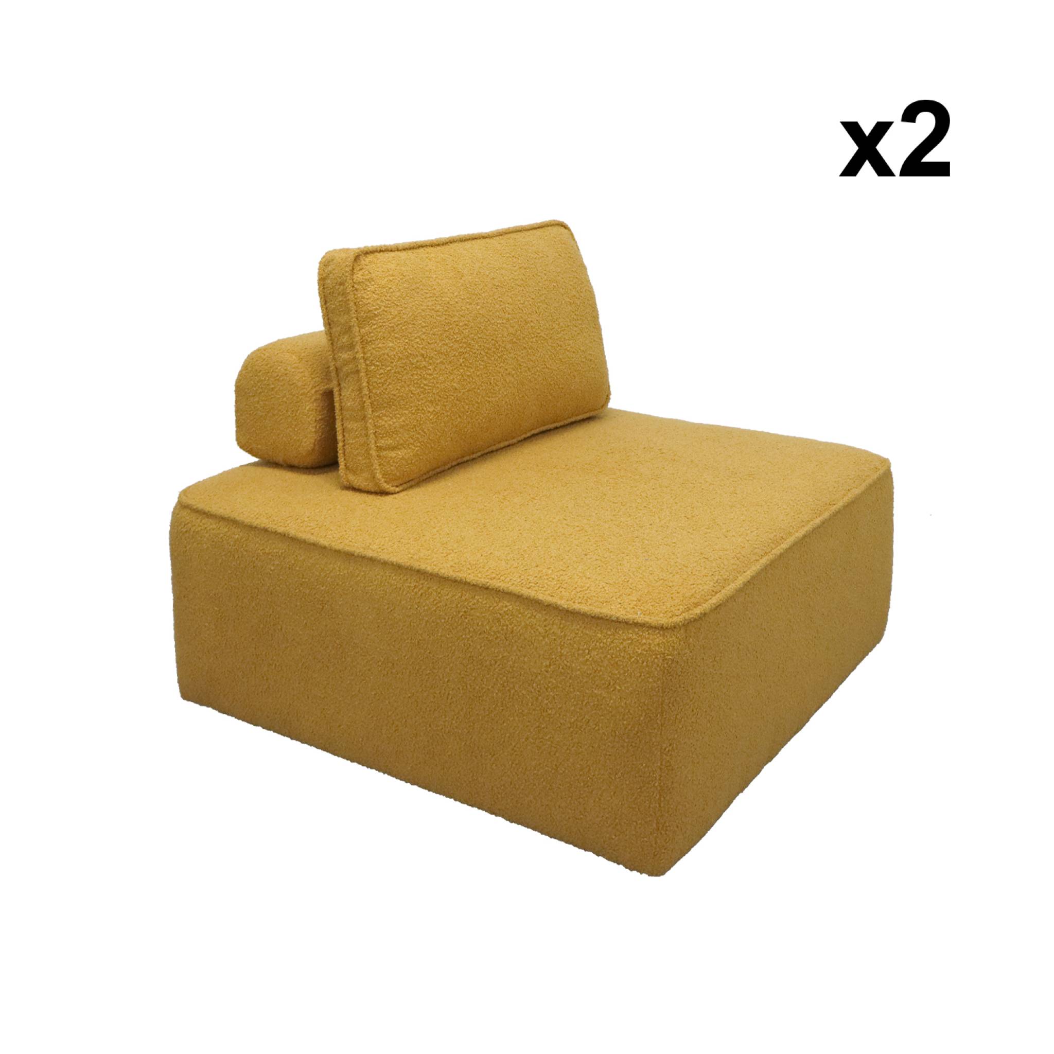 Lot de 2 chauffeuses pour canapé modulable tissu bouclette moutarde 1 place Bao. L 90 x P 90 x H 74cm