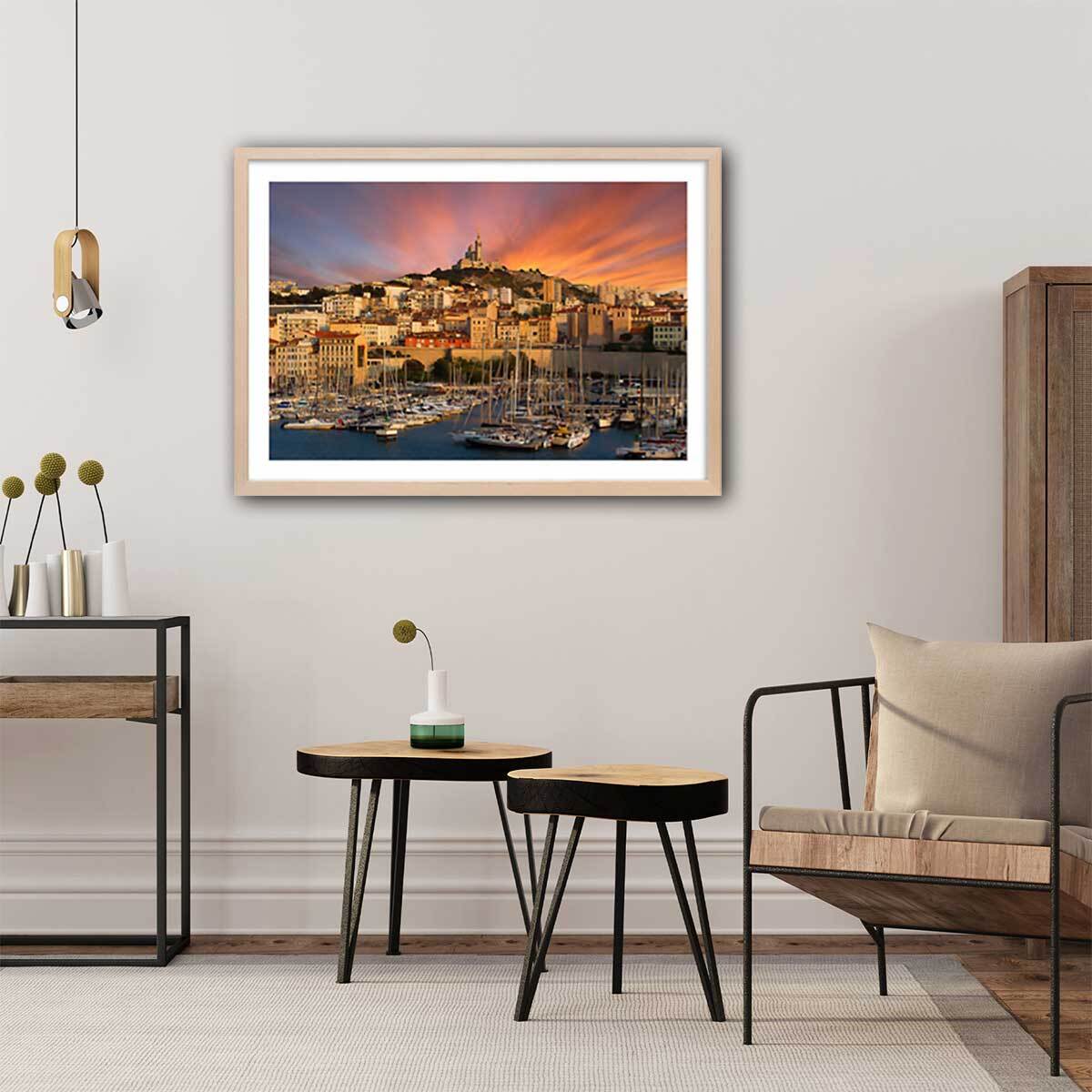 Affiche marseille, la bonne mère Affiche + cadre en bois - Chêne