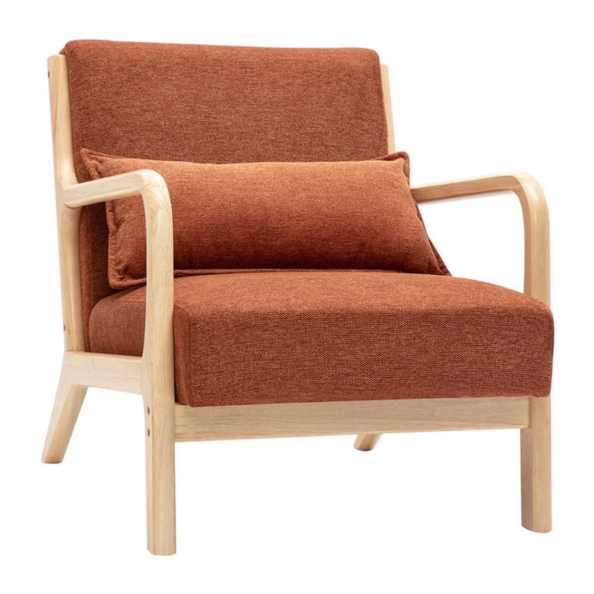 Fauteuil scandinave en tissu effet velours terre brûlée et bois clair massif DERRY