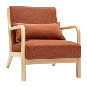 Fauteuil scandinave en tissu effet velours terre brûlée et bois clair massif DERRY