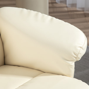 Fauteuil relax inclinable style contemporain repose-pieds coffre rangement revêtement synthétique acier bois crème