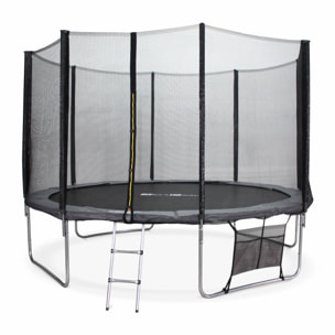 Trampoline 370cm - Saturne XXL Gris - avec filet de protection. échelle. bâche. filet pour chaussures. kit d'ancrage. trampoline de jardin 370 cm |Qualité PRO |Normes EU