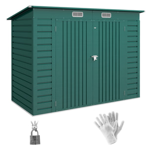 Caseta de Jardín Exterior 2,7m² 249x121x183 cm Cobertizo de Jardín Exterior con Doble Puerta 2 Ventilaciones y Pestillo Cobertizo para Terraza Patio Verde