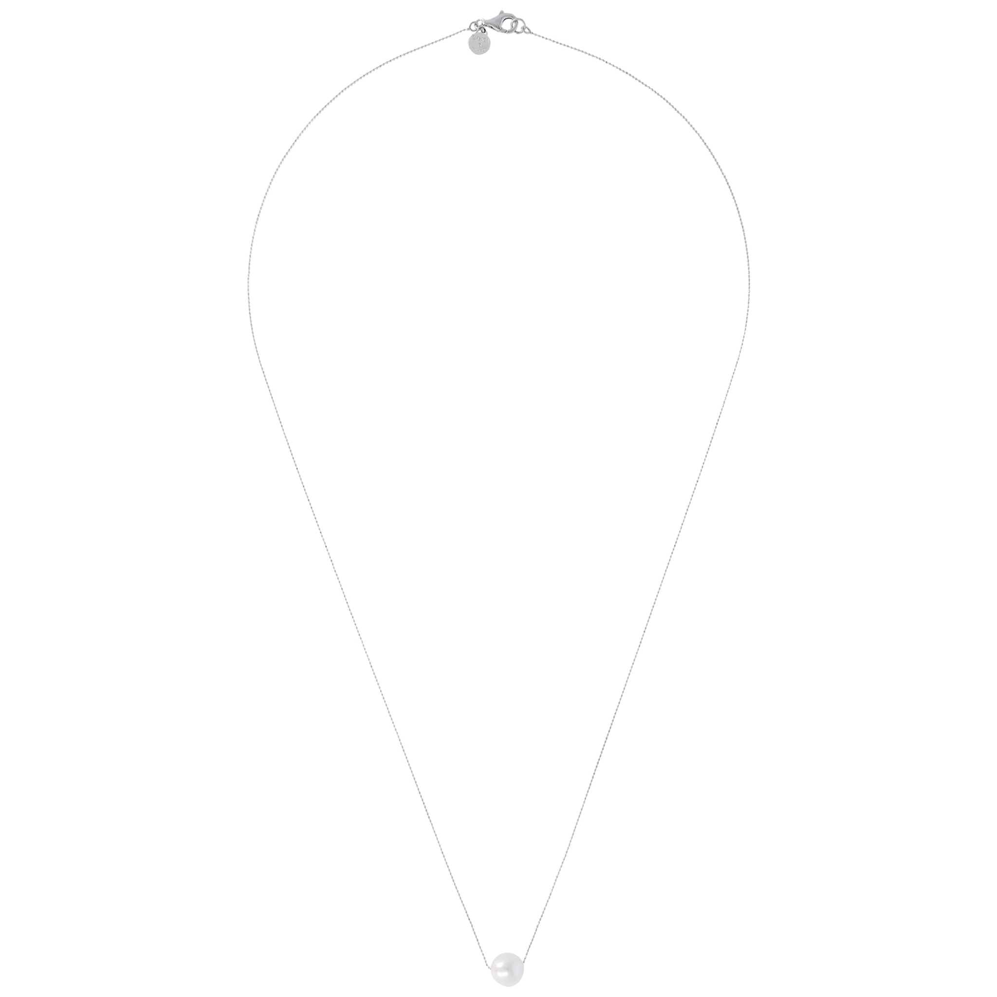 PERLAVIVA - Collana Catena a Palline in Argento 925 placcato Platino con Perla Ming d'Acqua Dolce Bianca Ø 11 mm