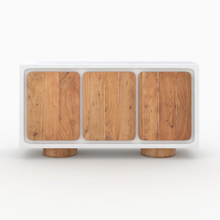 Buffet en béton blanc cassé et bois d'acacia - Eden