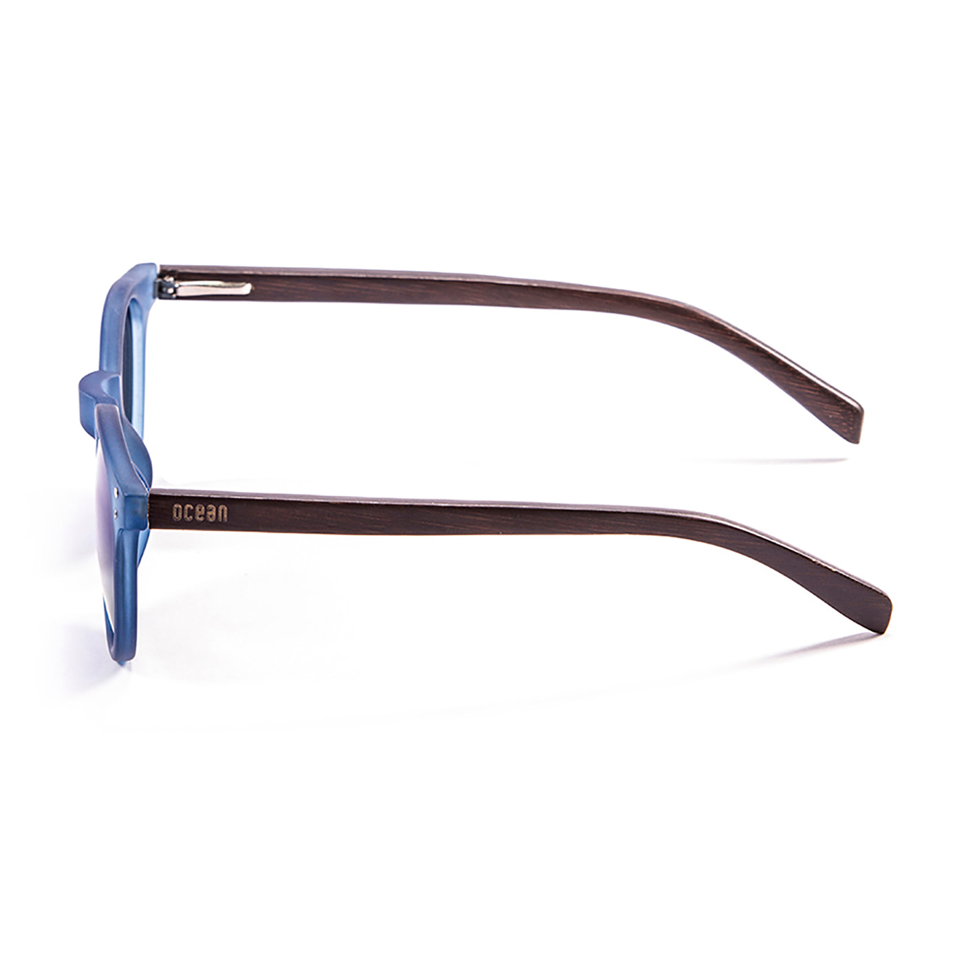 Gafas de sol OCEAN LIZARD WOOD - De brazo marrón bambú con montura azul transparente y / Revo roja