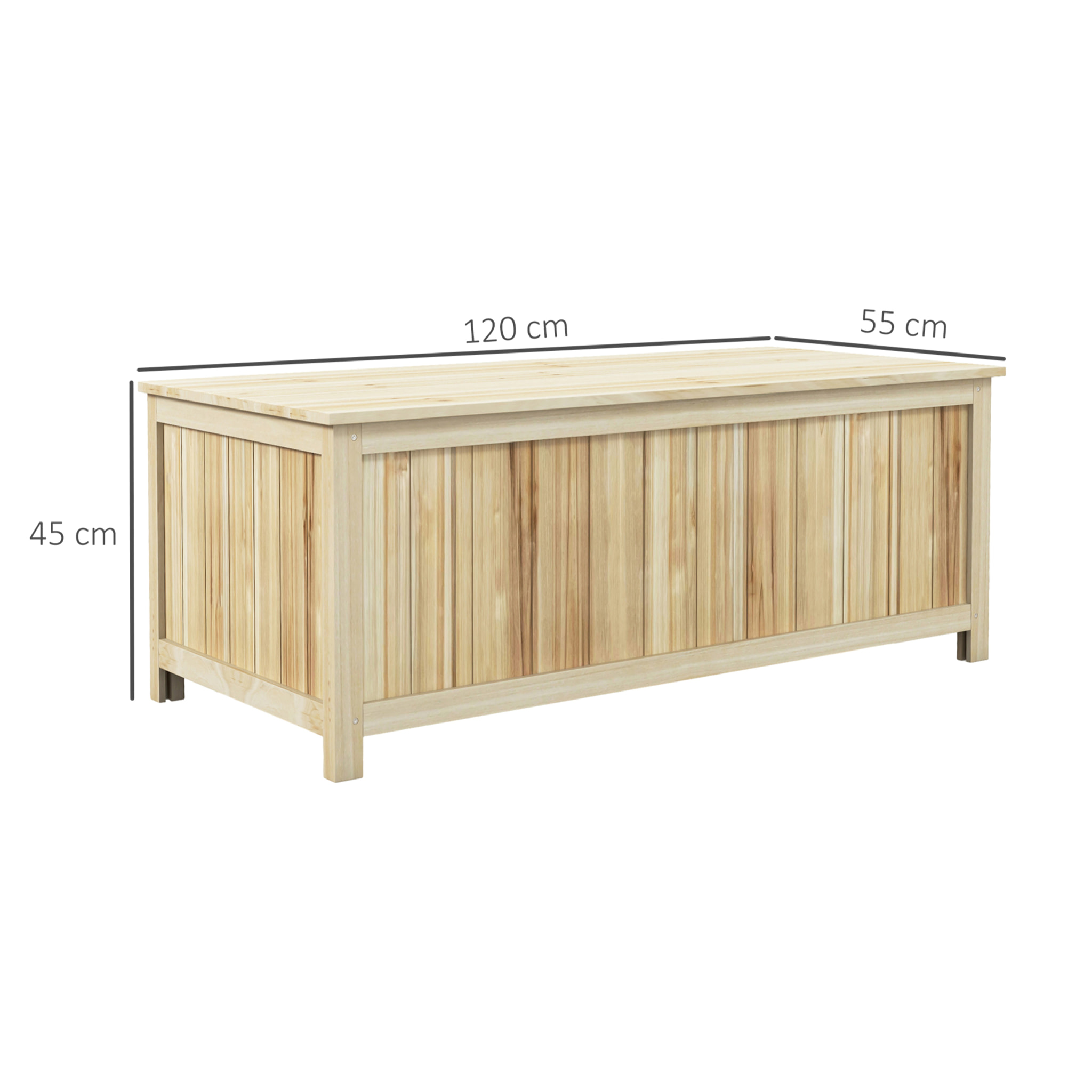 Arcón Exterior de Madera, 172 L, Baúl Almacenaje Exterior con Tapa Abatible, Resistente a la Intemperie, para Jardín, Terraza, Patio, 120x55x45 cm, Madera Natural