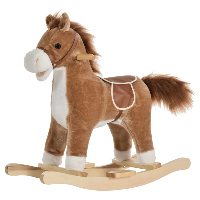 Cheval à bascule selle grand confort peluche courte douce bois peuplier brun dim. 65L x 32,5l x 61H cm