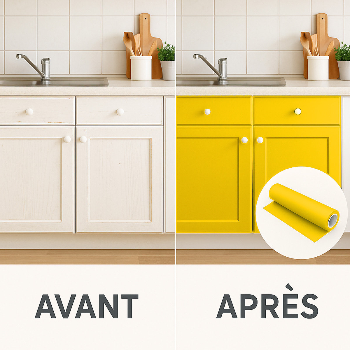 Rouleau adhésif décoratif Vinyle au Mètre - Jaune moutarde - Sticker Lavable Imperméable Mur Cuisine Meubles