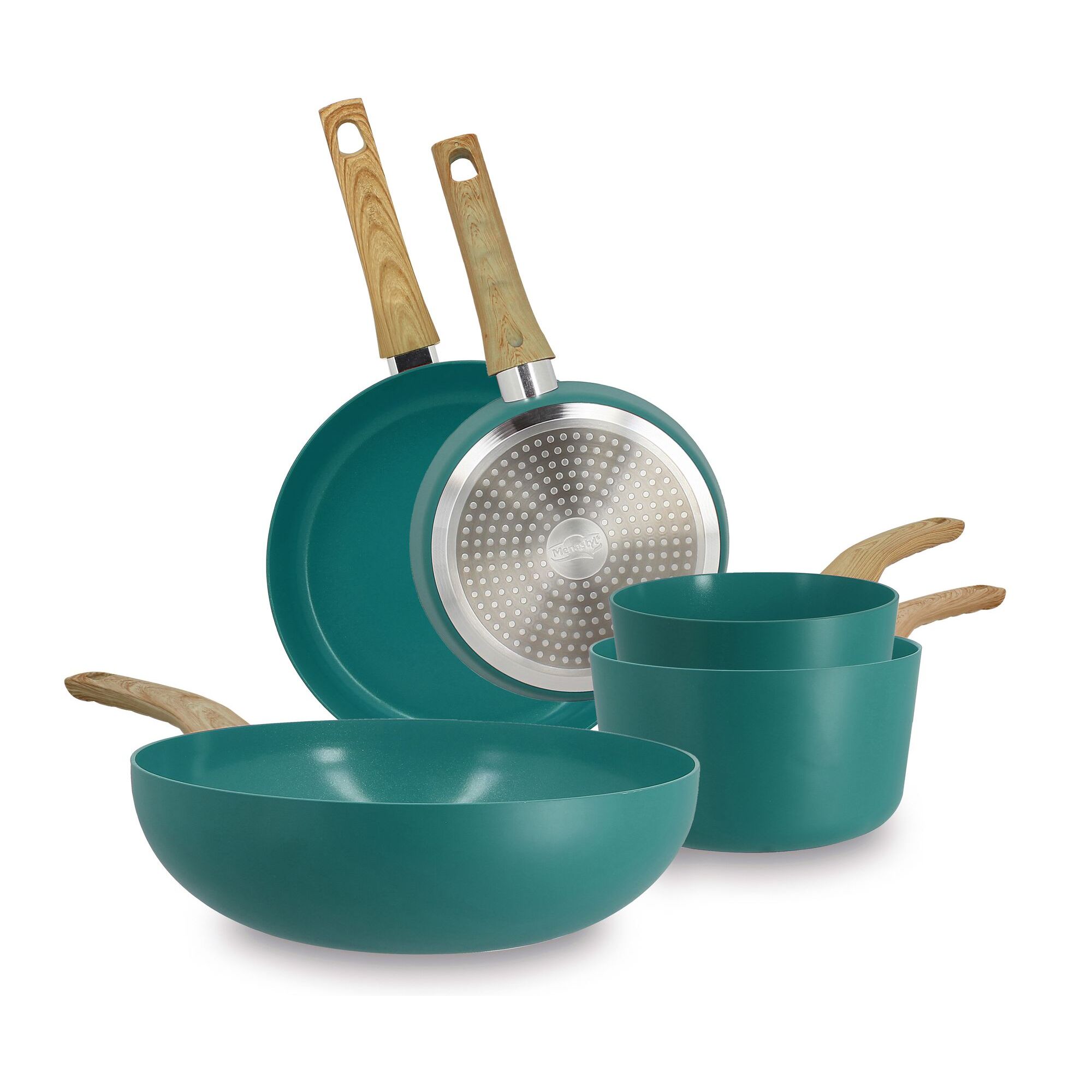 Batterie de cuisine 5 pièces en aluminium recyclé bleu - tous feux COLORAMA