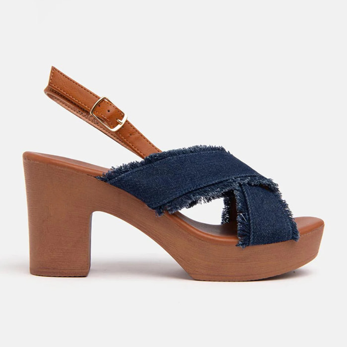 Zoccolo con fascia in jeans incrociata - BLU SCURO