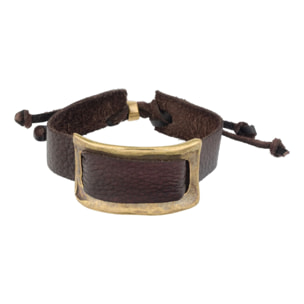 Brazalete piel y zamak dorado "Pass" piel marrón