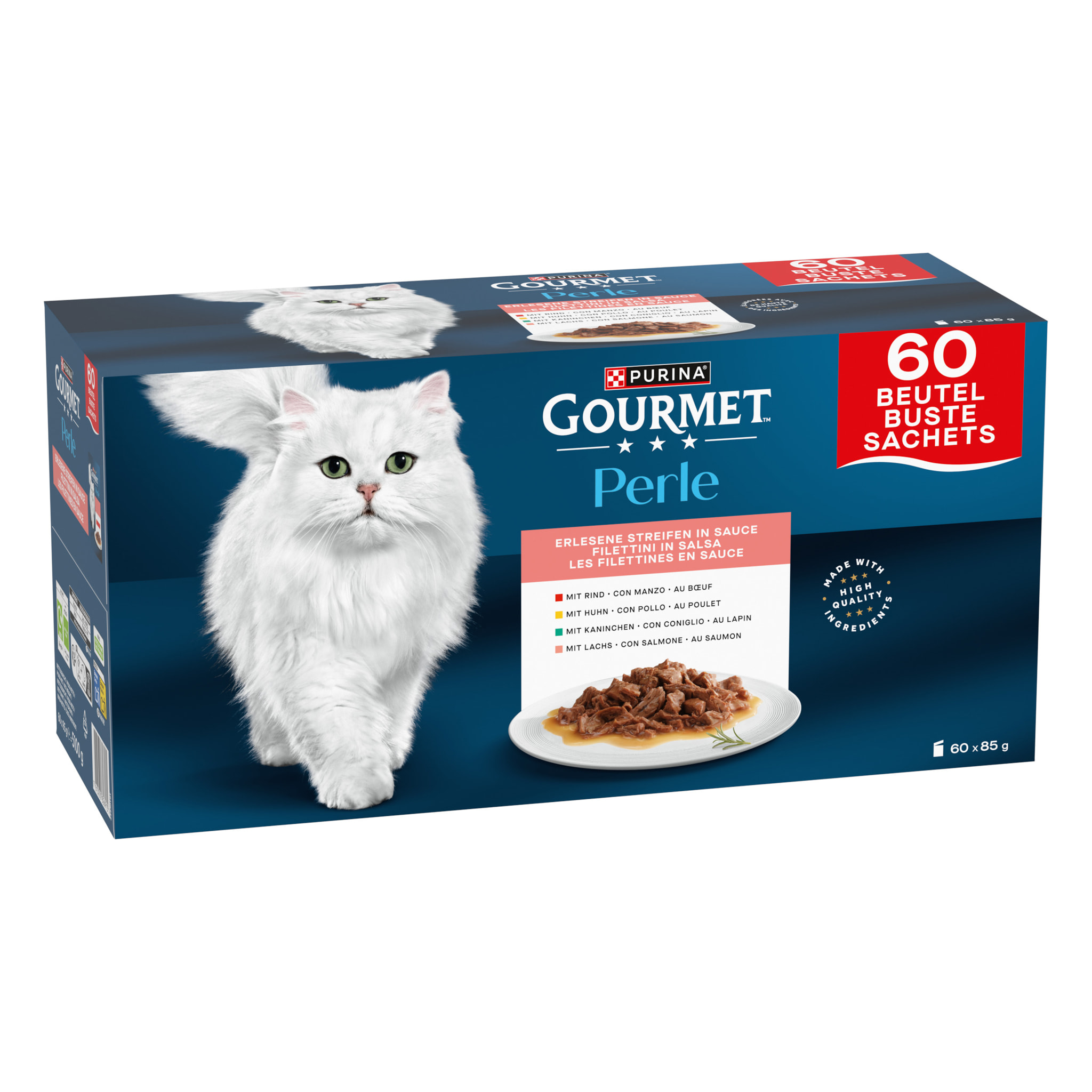 GOURMET PERLE Les Filettines en Sauce Multivariétés - 60x85g - Sachets Repas pour chat adulte
