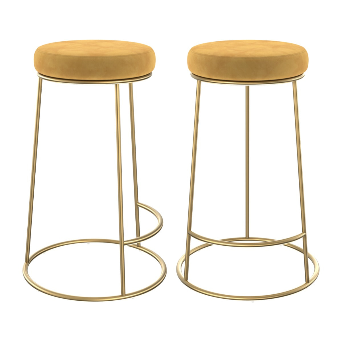 Tabouret de bar mi-hauteur Kendal en velours jaune curry 63 cm (lot de 2)