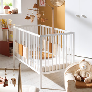 Chambre bébé complète Basic, Lit 120x60 tout barreaux, Commode à langer 3 tiroirs et Armoire 2 portes