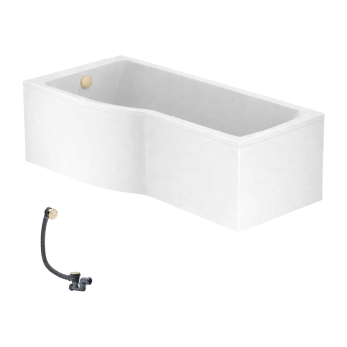 Baignoire bain douche 150 x 80 cm gauche Connect Air + tablier + vidage Doré