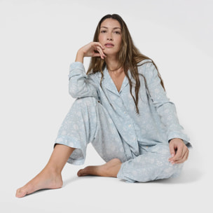 Pijama largo camisero viscosa calima verde agua