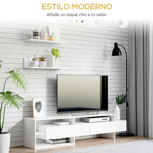 Mueble de Salón para TV Conjunto Mueble de TV con Mesa para Televisor 180x33,5x42 cm y 2 Estantes de Pared 65x20x20 cm Estilo Moderno Blanco